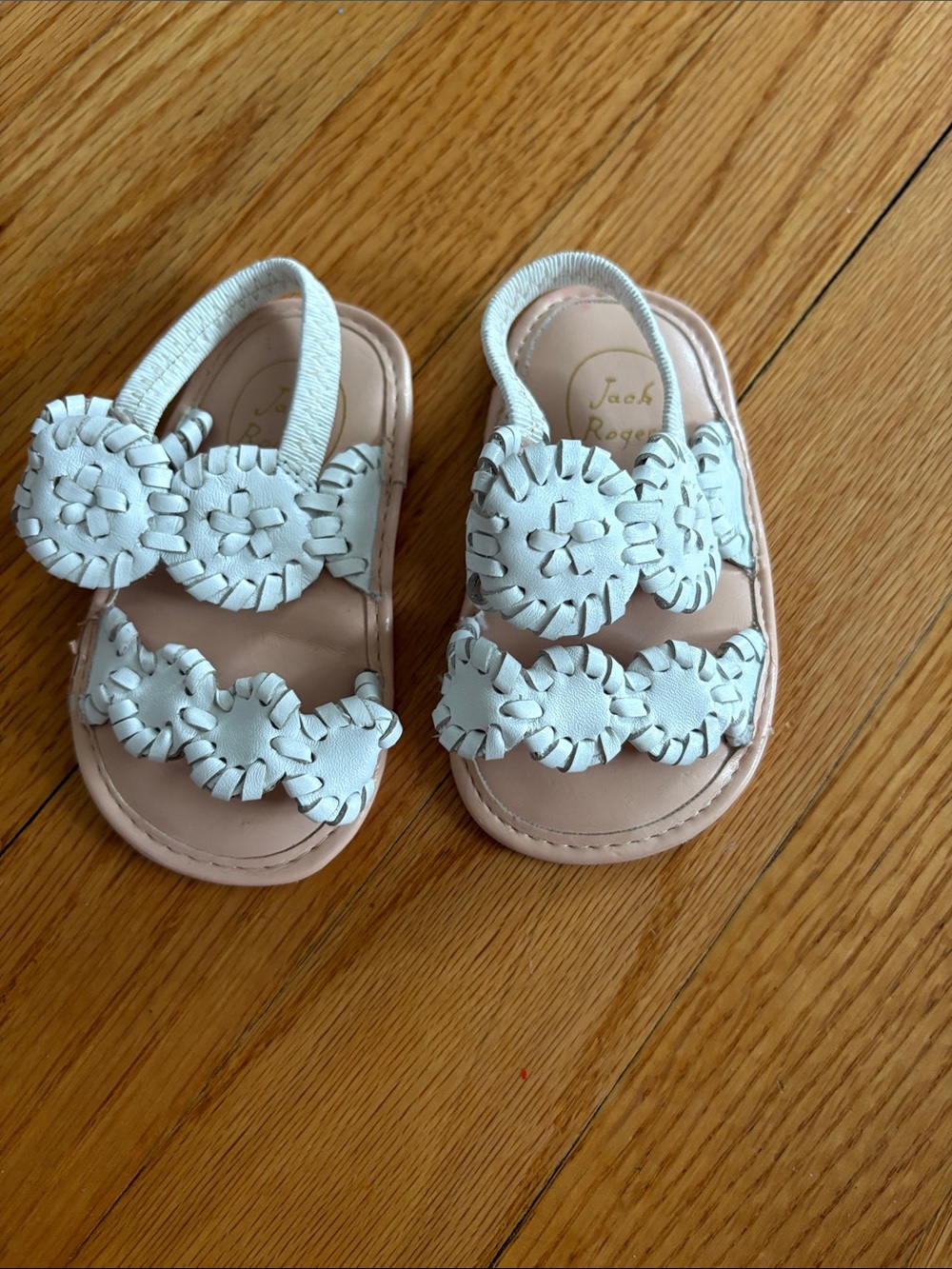 Jack Rogers Girls White Floral Leather Sandals with Pink Footbed